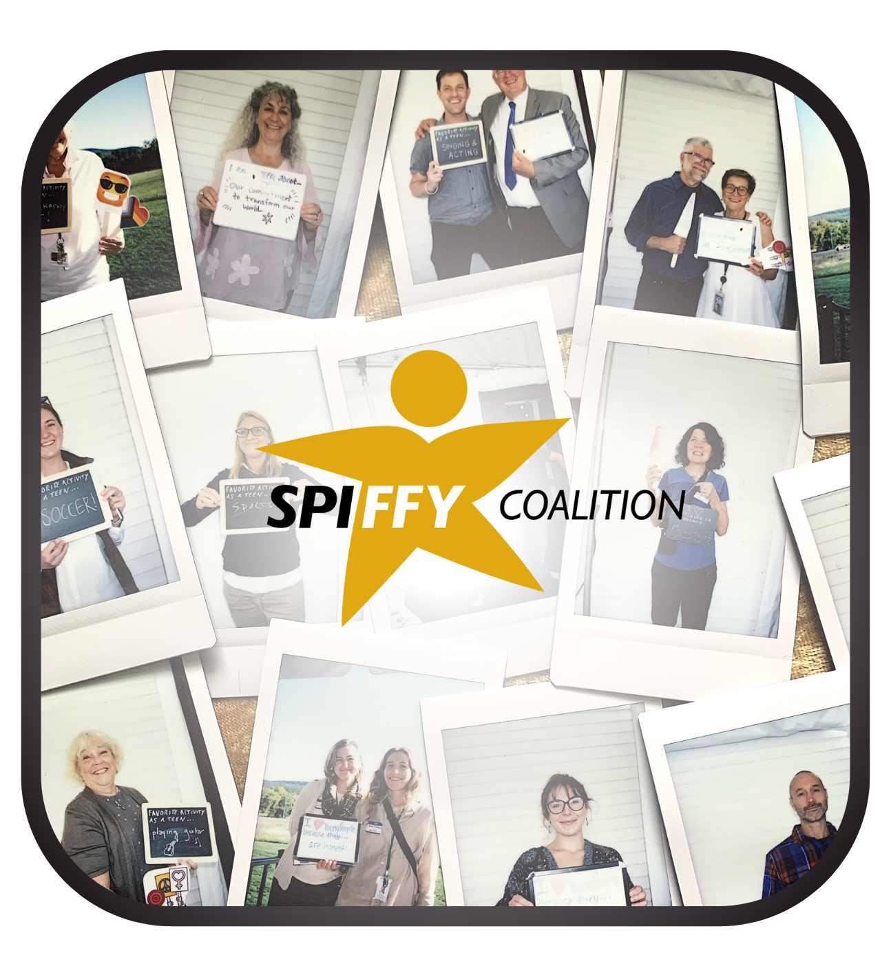 spiffy logo with instax photos (square)