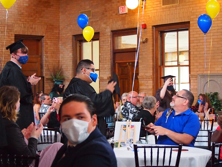 2021 Graduates from HEC Academy in Northampton, MA, celebrate at Union Station with their families.