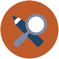Image of a pencil and a magnifying glass.